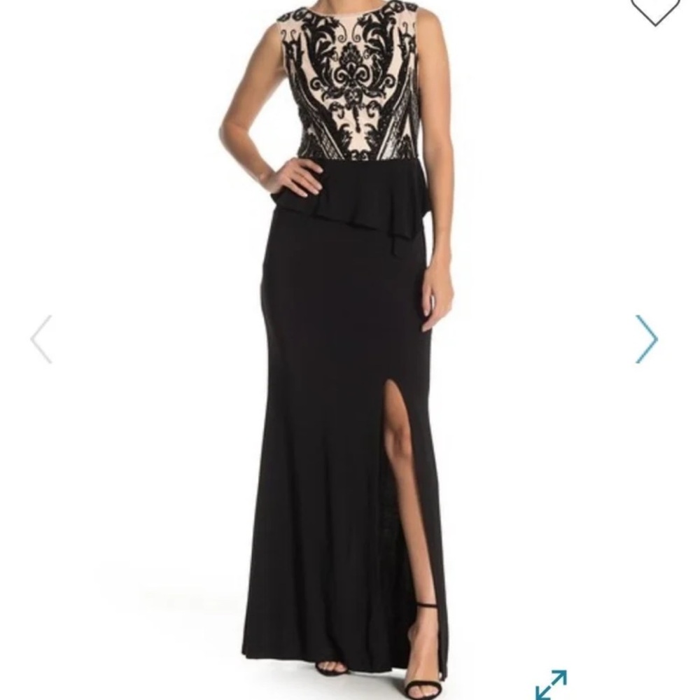 Onyx Nite Sequin Bodice Peplum Gown Formal Gown Dressy Long Maxi Dress